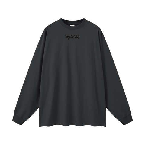 Carbon Gray long-sleeve shirt with a small logo on a white background