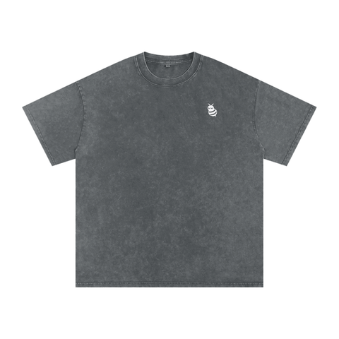 Dark Gray t-shirt with a small logo on a white background
