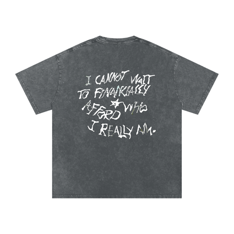 Dark Gray t-shirt with white text on a white background