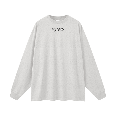 Oat Gray long-sleeve shirt with a black logo on a white background