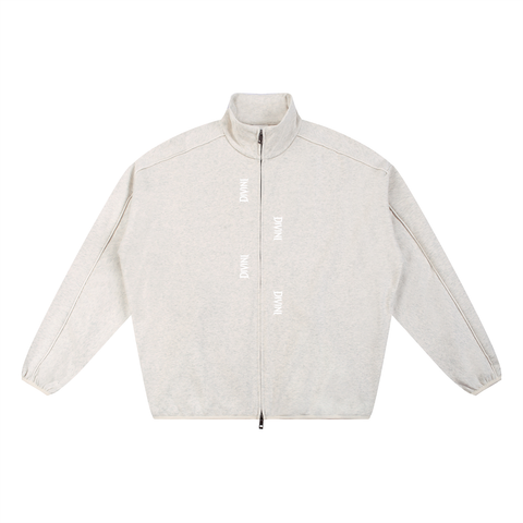 Oat gray jacket with a zipper on a white background